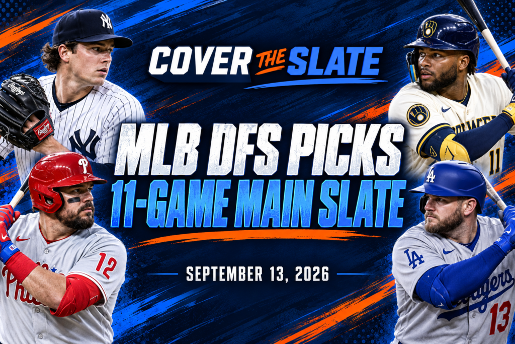 Cover The Slate MLB DraftKings 11-game main slate graphic for Sunday, September 13, 2026