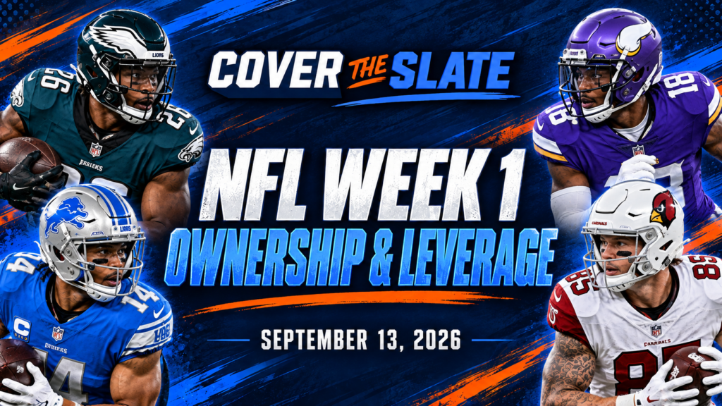 Cover The Slate NFL Week 1 DraftKings ownership projections graphic for Sunday, September 13, 2026