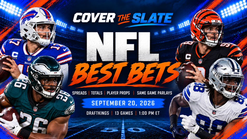 Cover The Slate NFL Week 2 best bets graphic for Sunday, September 20, 2026.