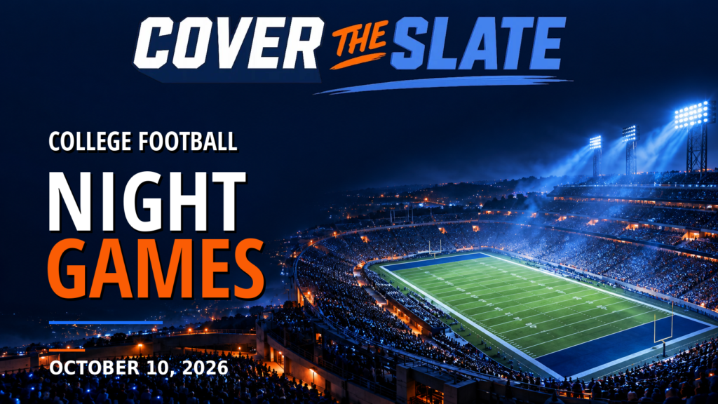 Cover The Slate College Football Night Games October 10, 2026 featured graphic.