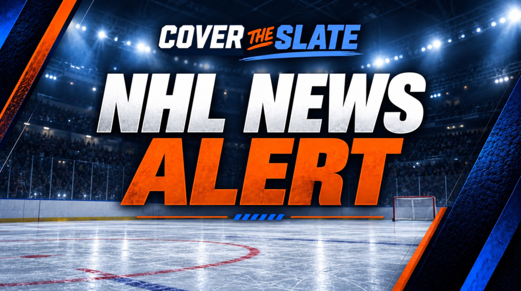 Cover The Slate NHL News Alert graphic over an ice hockey arena.